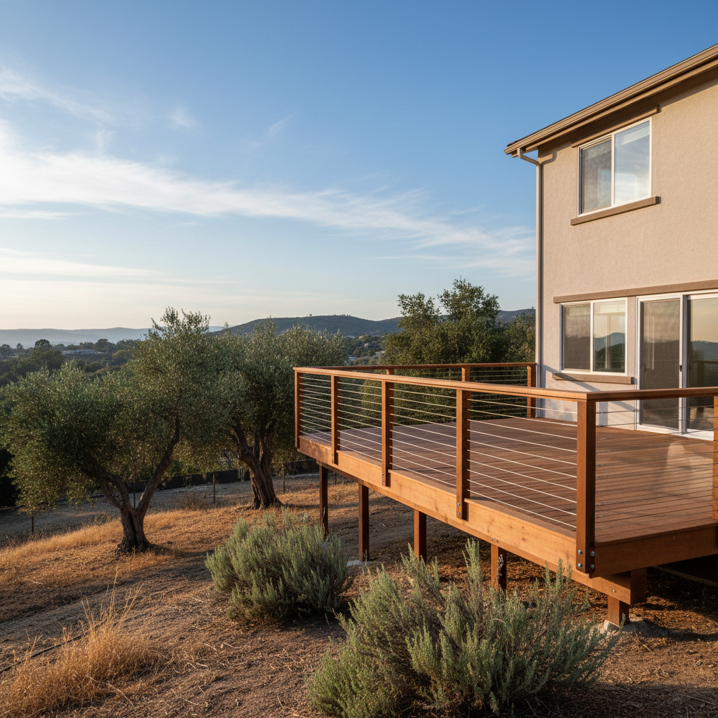 Completed deck railing installation work at a residential property in Pomona, CA