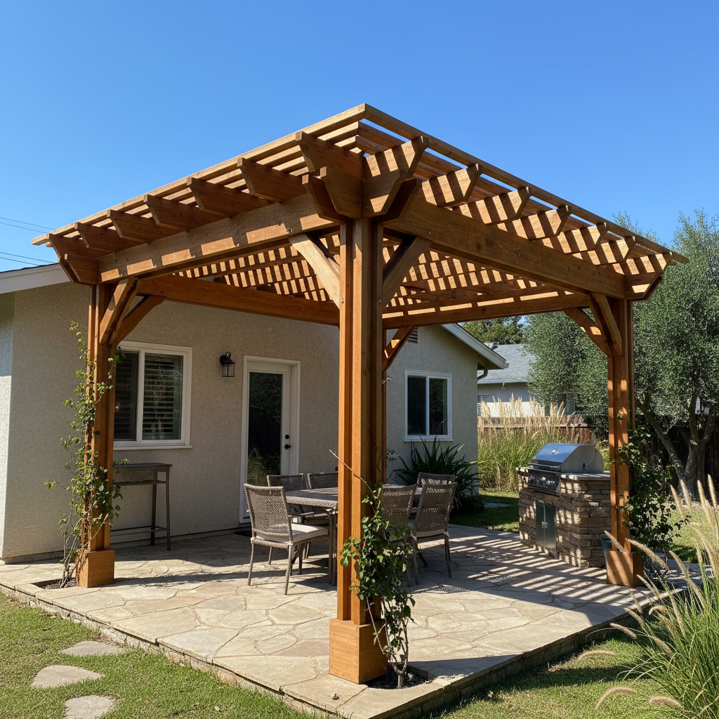 Completed pergola construction work at a residential property in Los Angeles, CA
