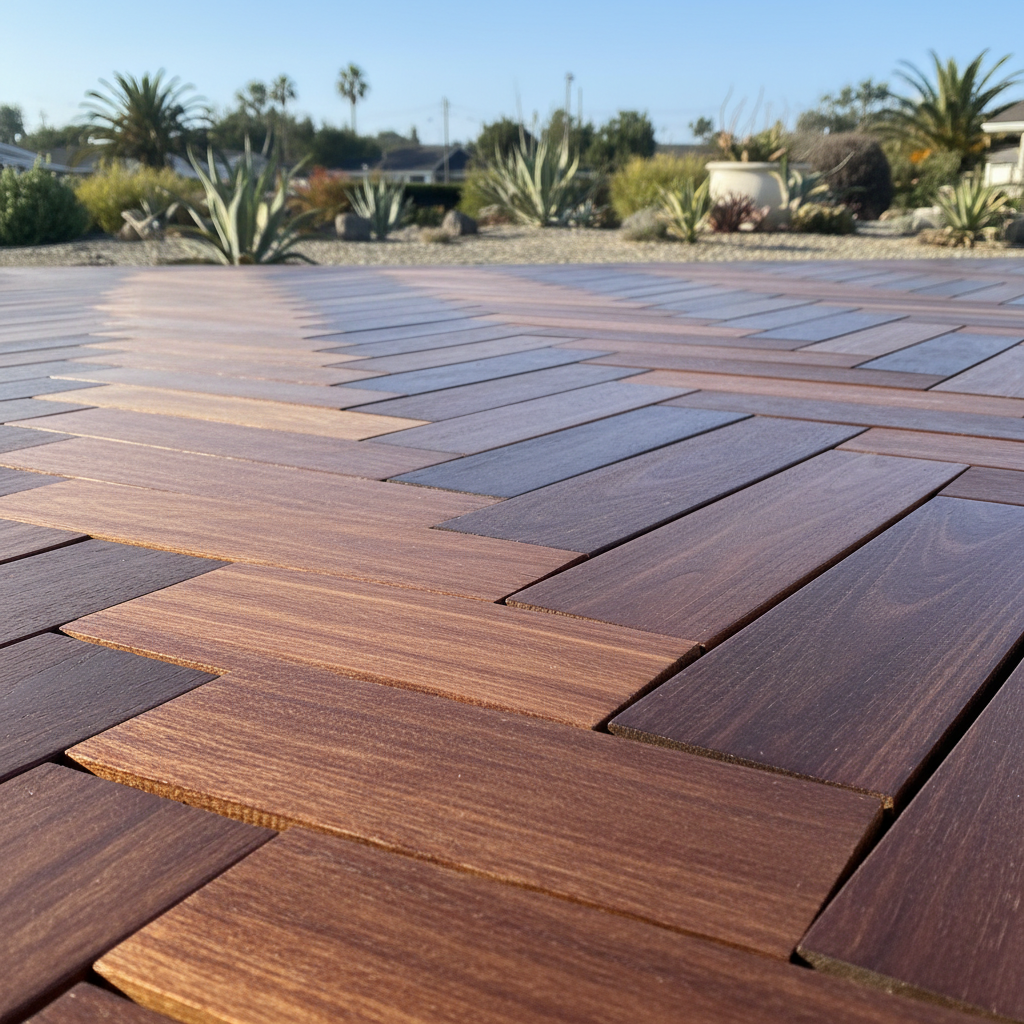 Completed deck construction work at a residential property in Long Beach, CA