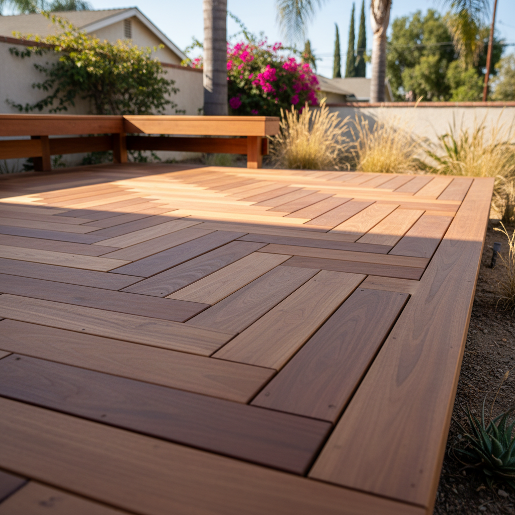 Completed deck construction work at a residential property in Pomona, CA