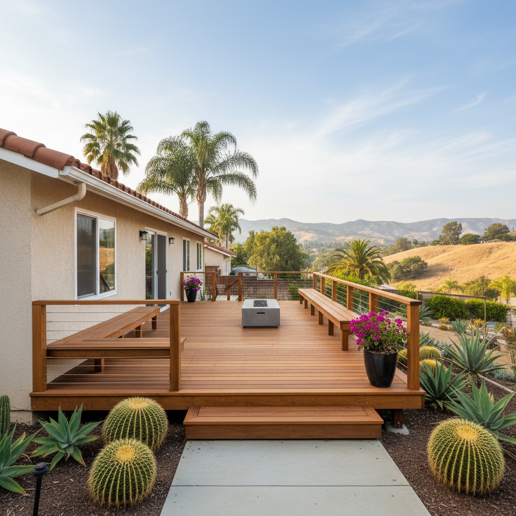 Completed wooden decks work at a residential property in Los Angeles, CA