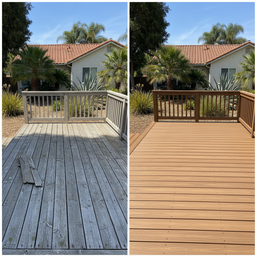 Completed composite decks work at a residential property in Pomona, CA