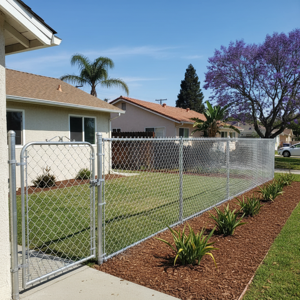 Completed chain link fence installation work at a residential property in Garden Grove, CA