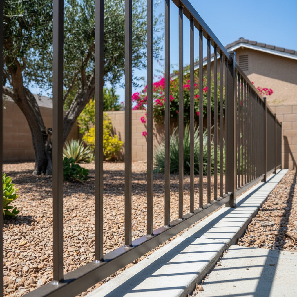 Completed aluminum fence installation work at a residential property in Garden Grove, CA