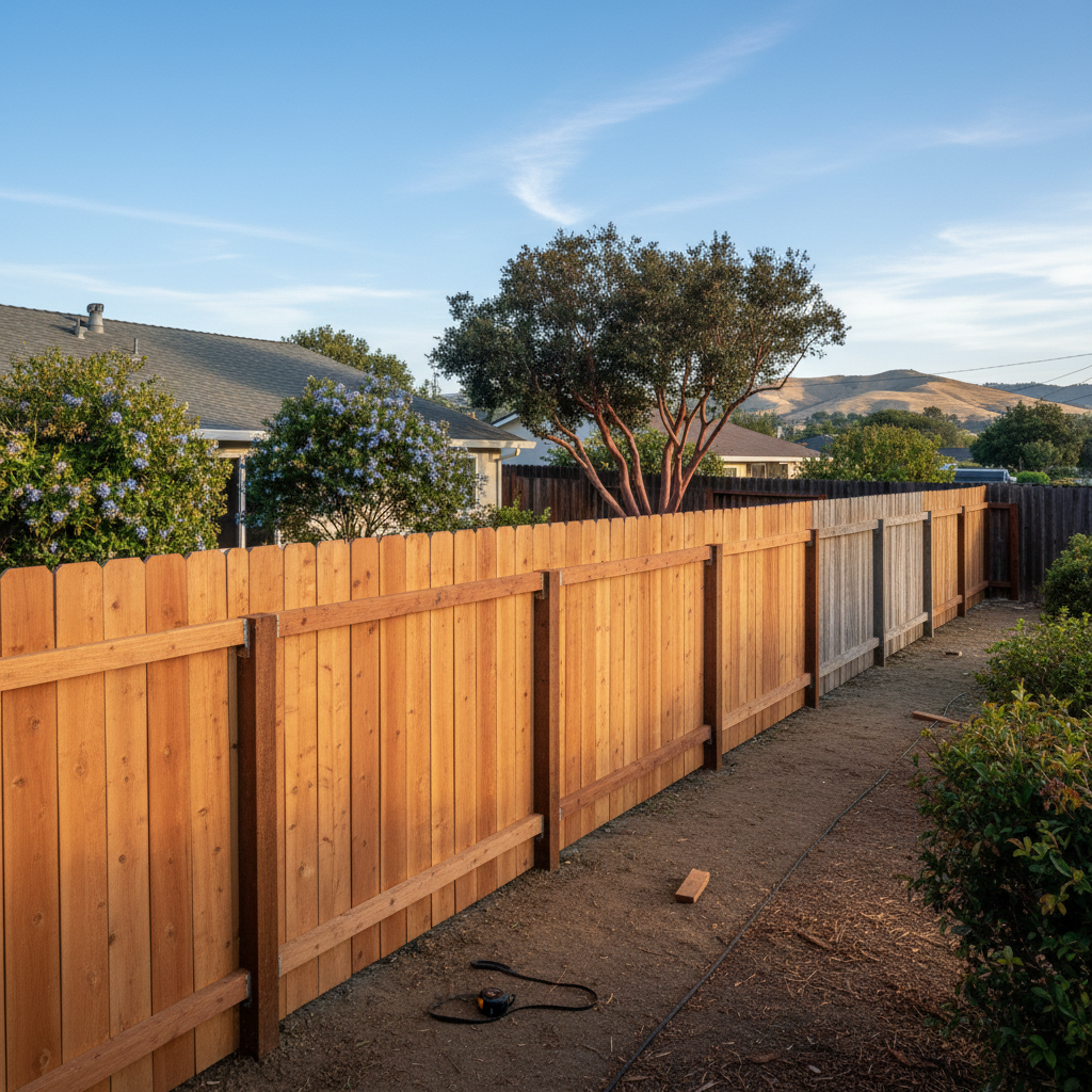 Completed fence repair work at a residential property in Benicia, CA