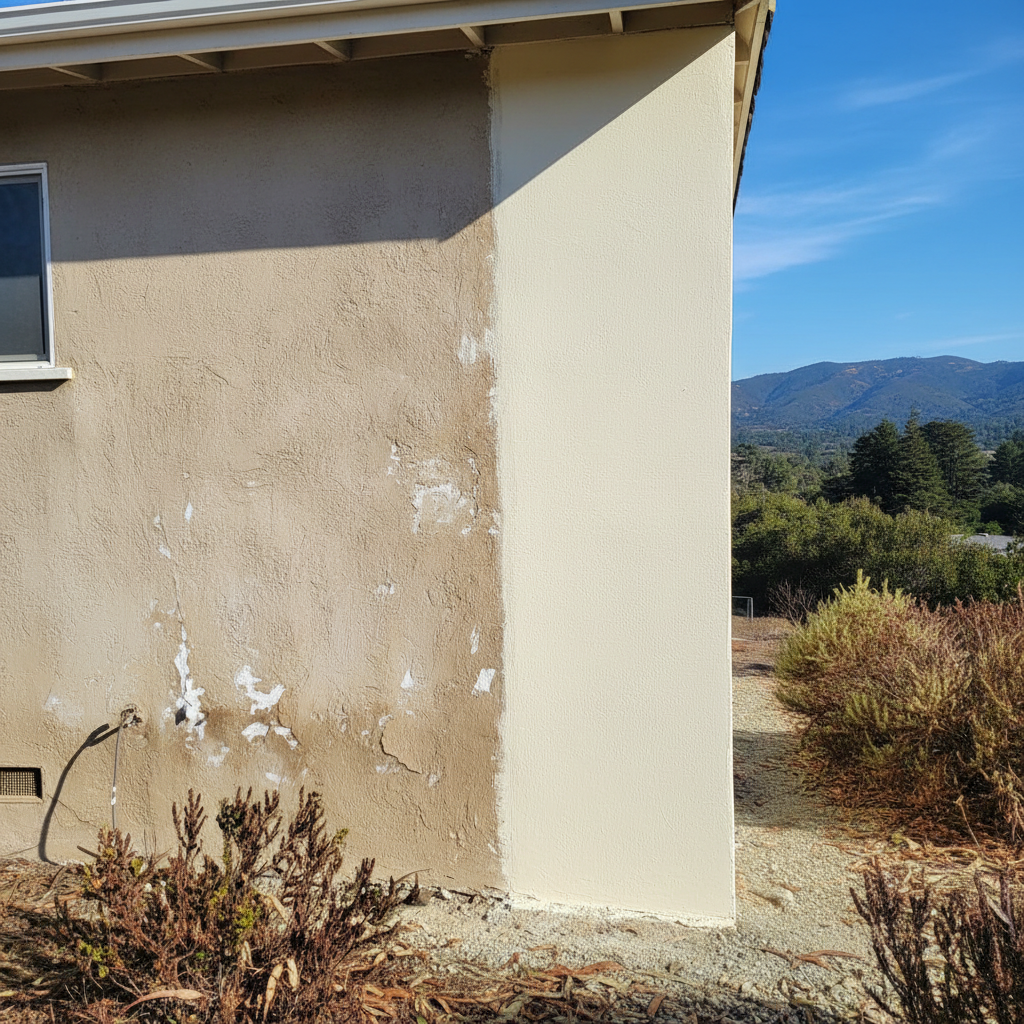 Completed stucco replacement work at a residential property in Santa Cruz, CA