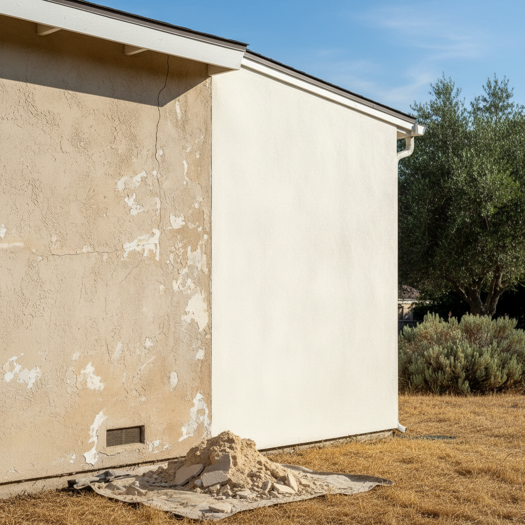Completed stucco replacement work at a residential property in San Leandro, CA