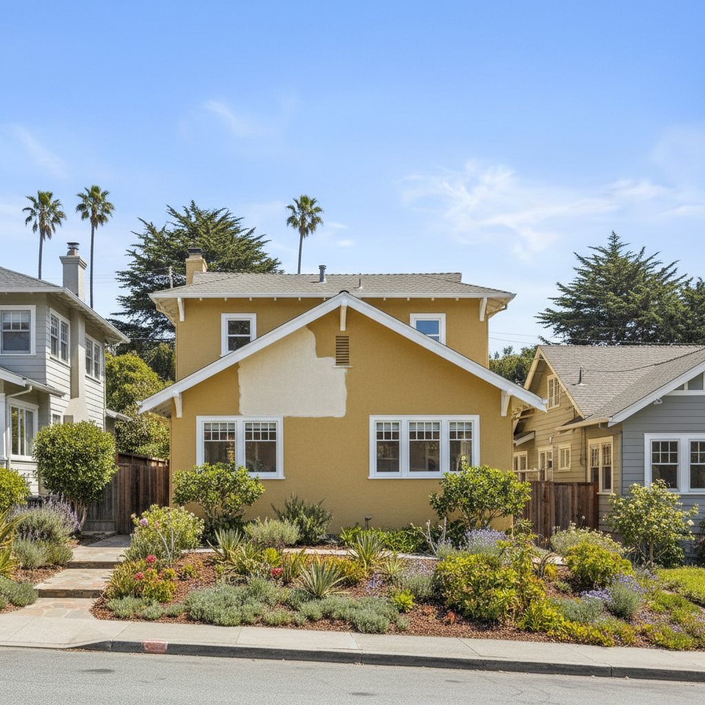 Completed stucco repair work at a residential property in Santa Cruz, CA