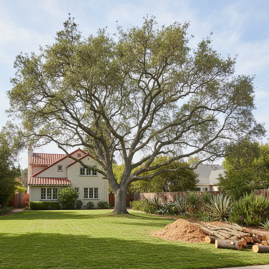 Completed tree pruning work at a residential property in Menlo Park, CA