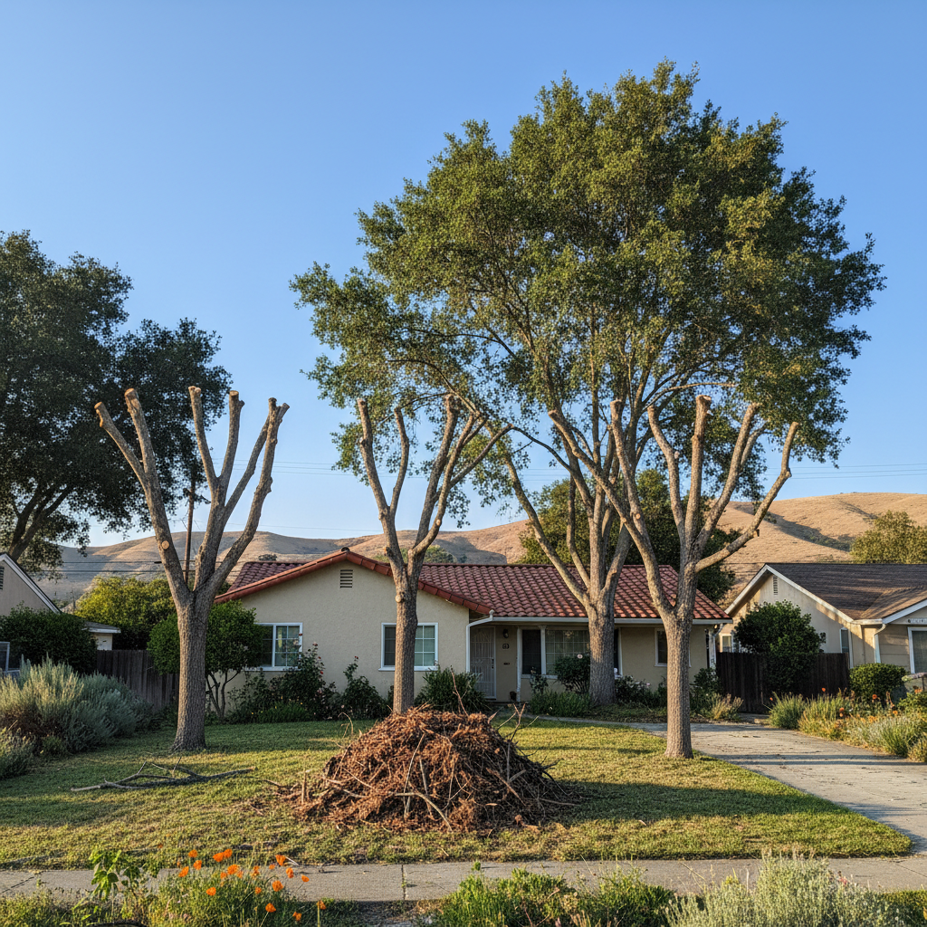 Completed tree trimming work at a residential property in Hayward, CA