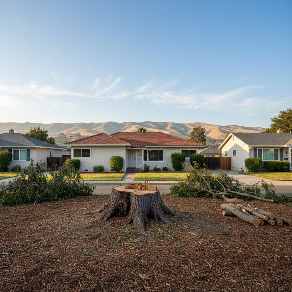 Completed emergency tree removal work at a residential property in San Leandro, CA