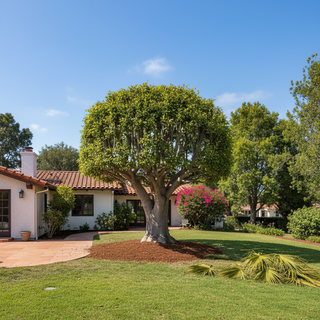 Completed tree pruning work at a residential property in Newport Beach, CA