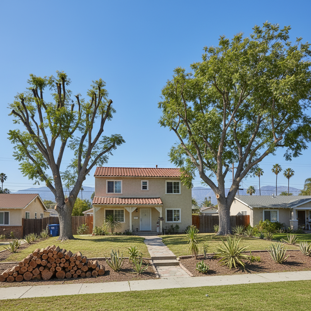 Completed tree trimming work at a residential property in Lynwood, CA