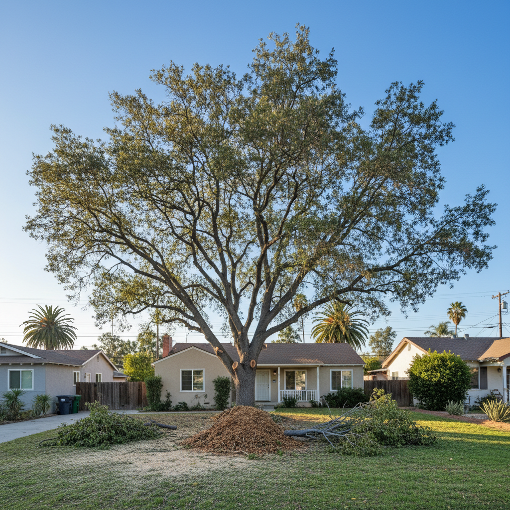 Completed tree trimming work at a residential property in Hawthorne, CA