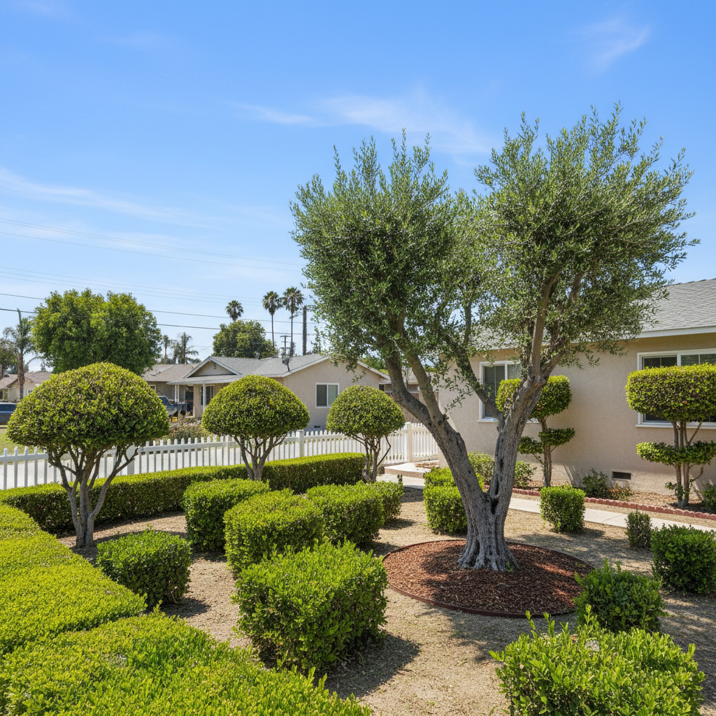 Completed shrub & bush trimming work at a residential property in Lynwood, CA