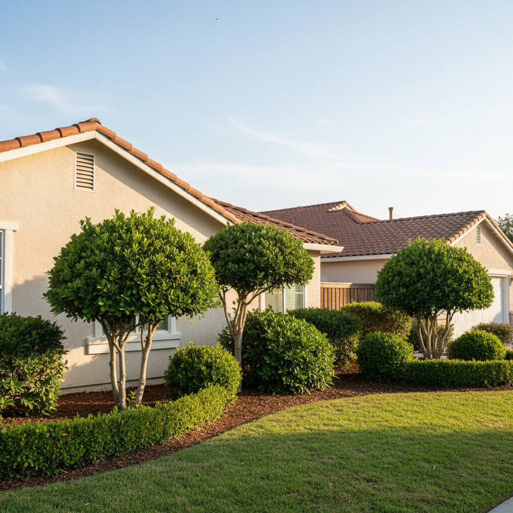 Completed shrub & bush trimming work at a residential property in Garden Grove, CA