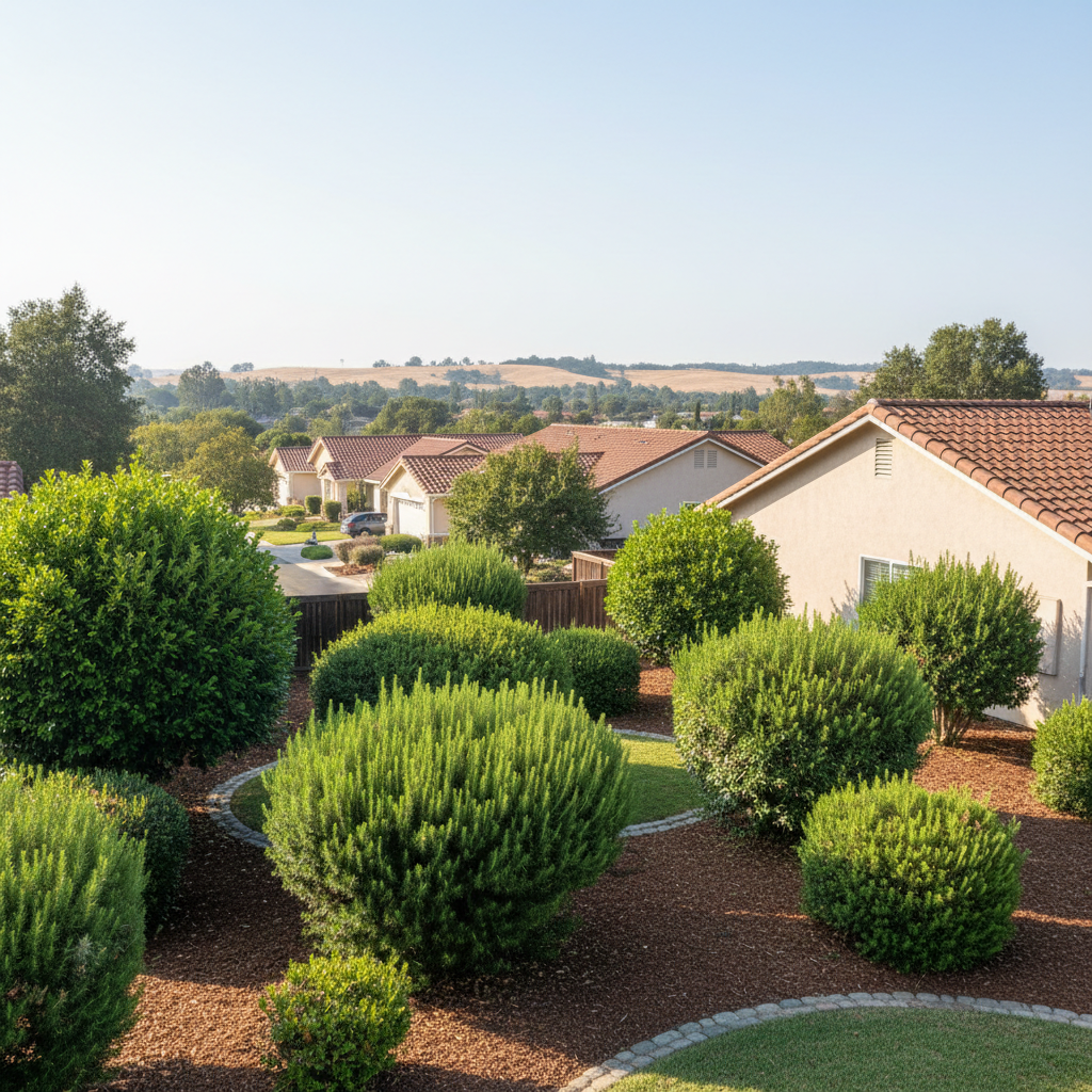 Completed shrub & bush trimming work at a residential property in Davis, CA