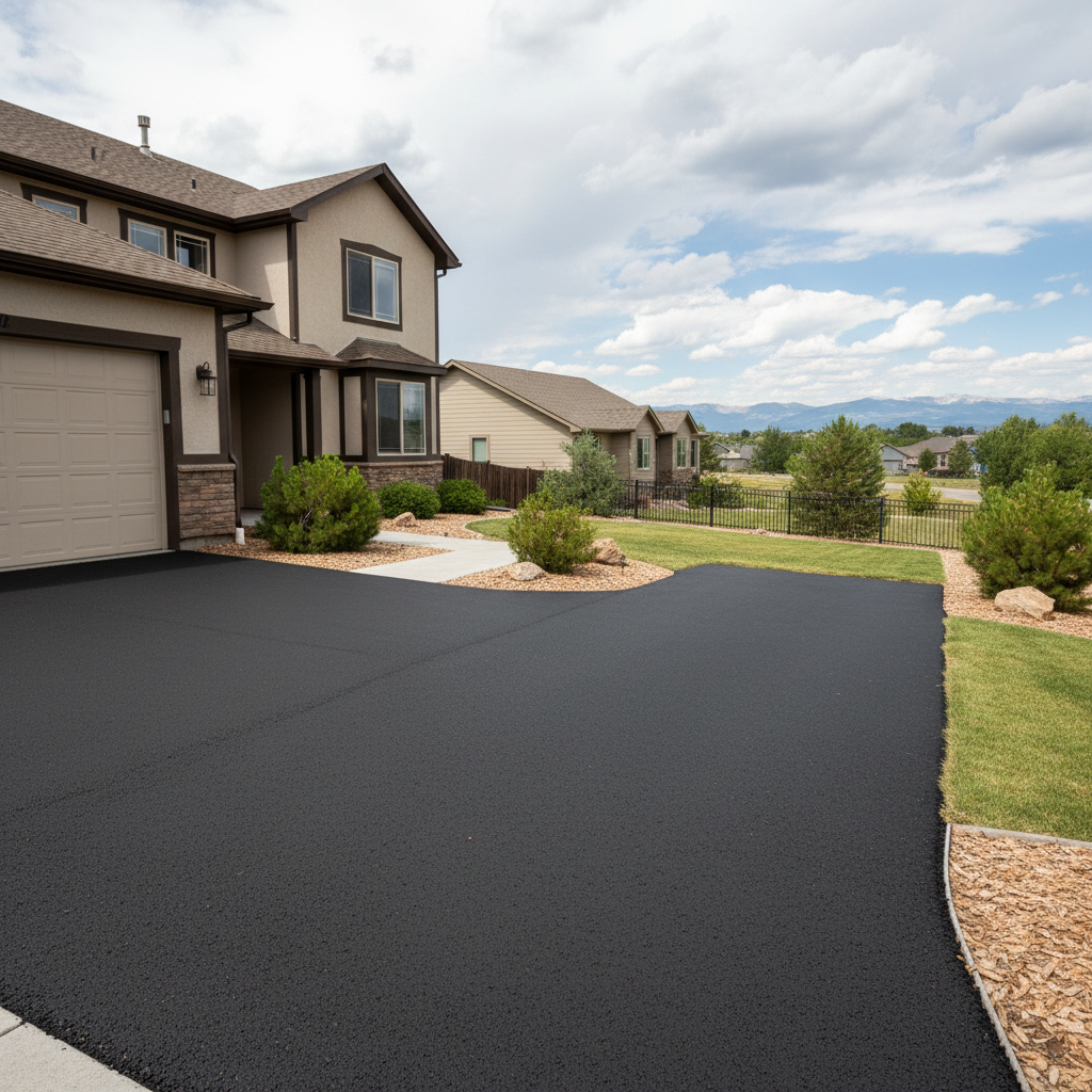Completed asphalt paving work at a residential property in Aurora, CO