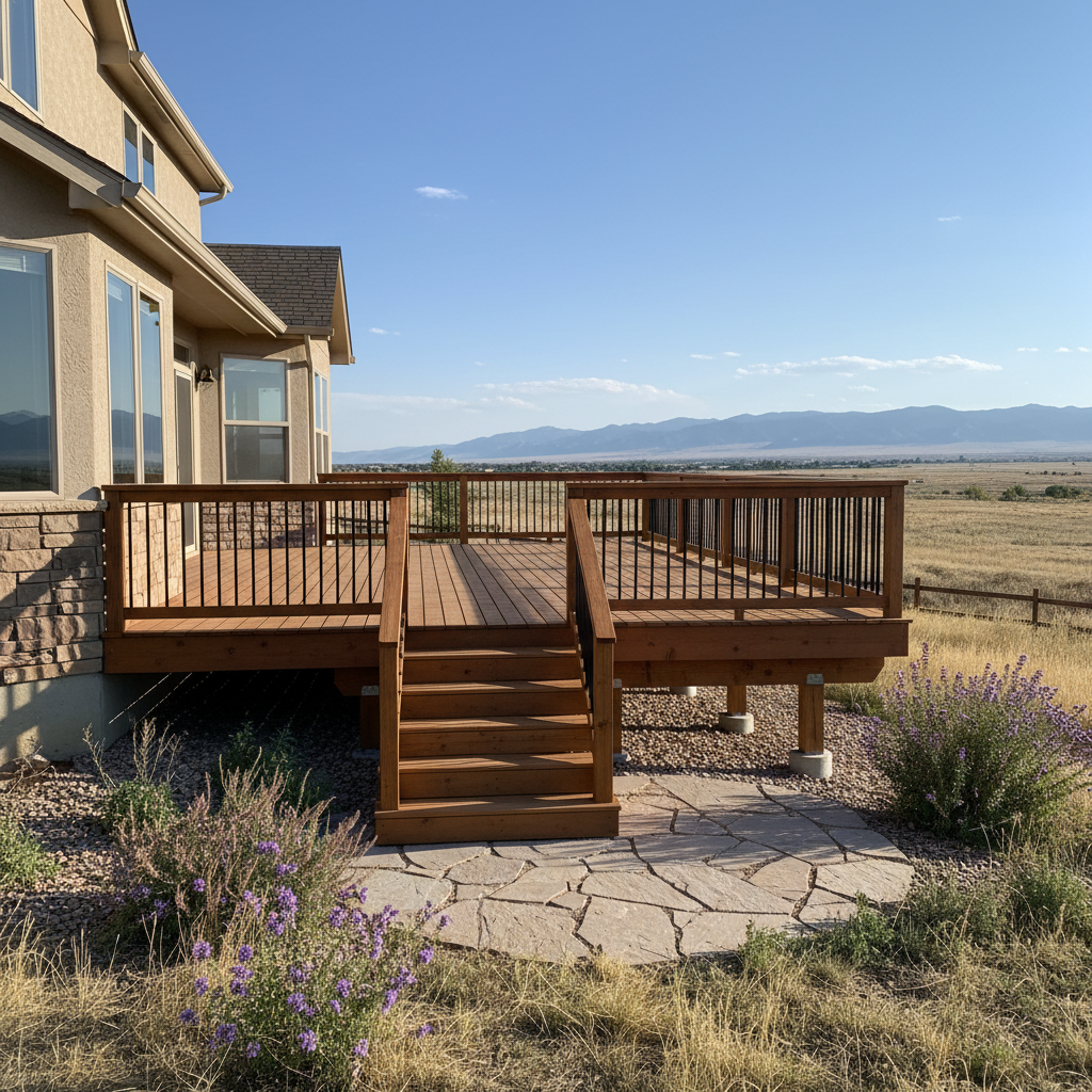 Completed deck construction work at a residential property in Pueblo, CO