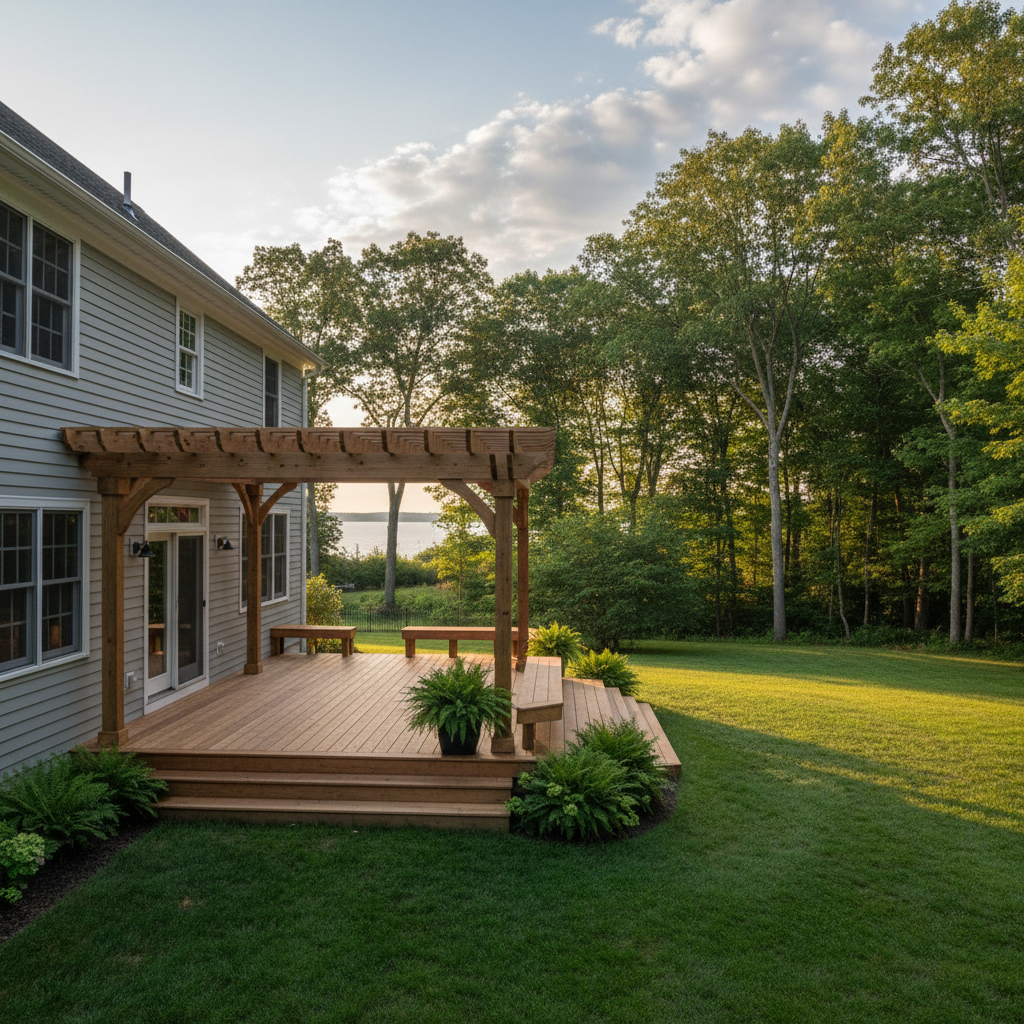 Completed pergola construction work at a residential property in Milford, CT
