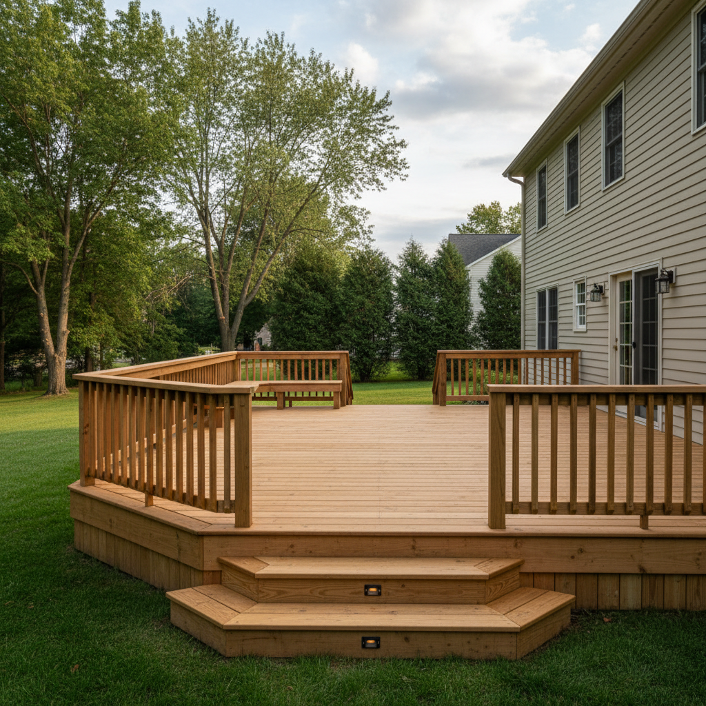 Completed wooden decks work at a residential property in Manchester, CT