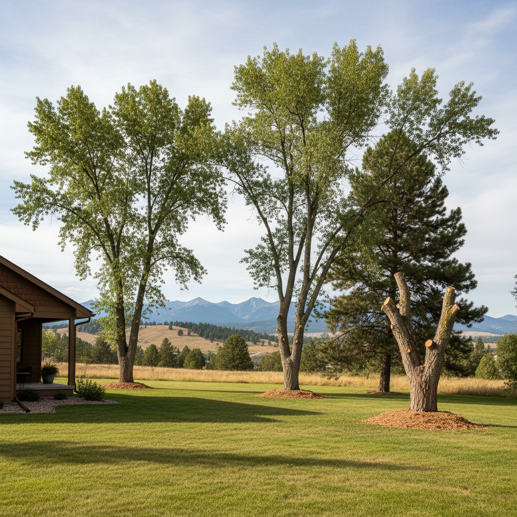 Completed tree pruning work at a residential property in Missoula, MT
