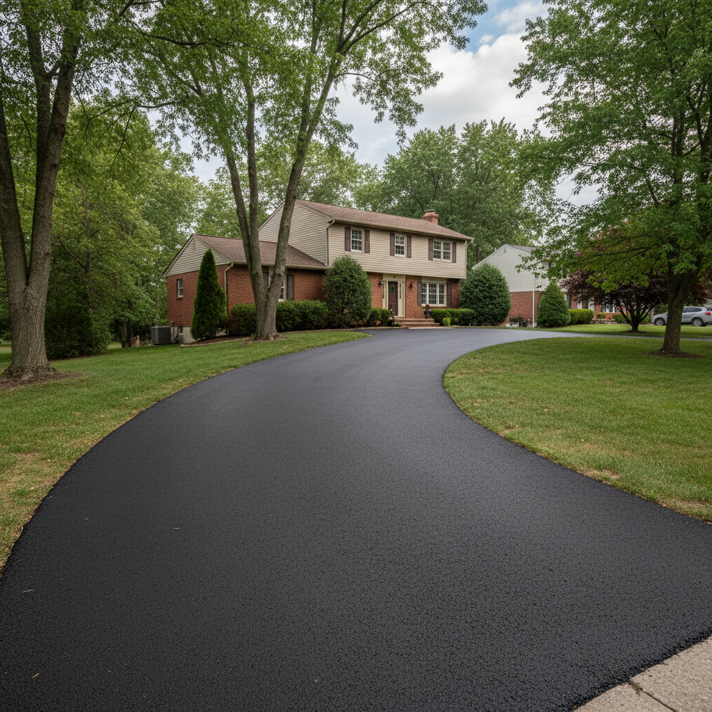 Completed asphalt paving work at a residential property in Jersey City, NJ