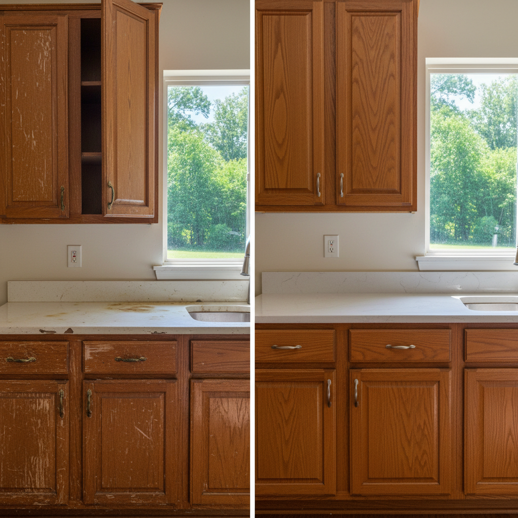 Completed cabinet repair & restoration work at a residential property in Fayetteville, NC