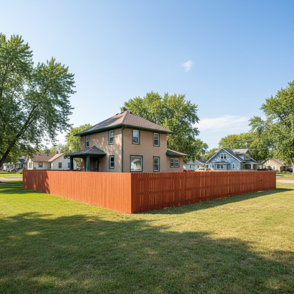 Completed fence painting work at a residential property in Fargo, ND