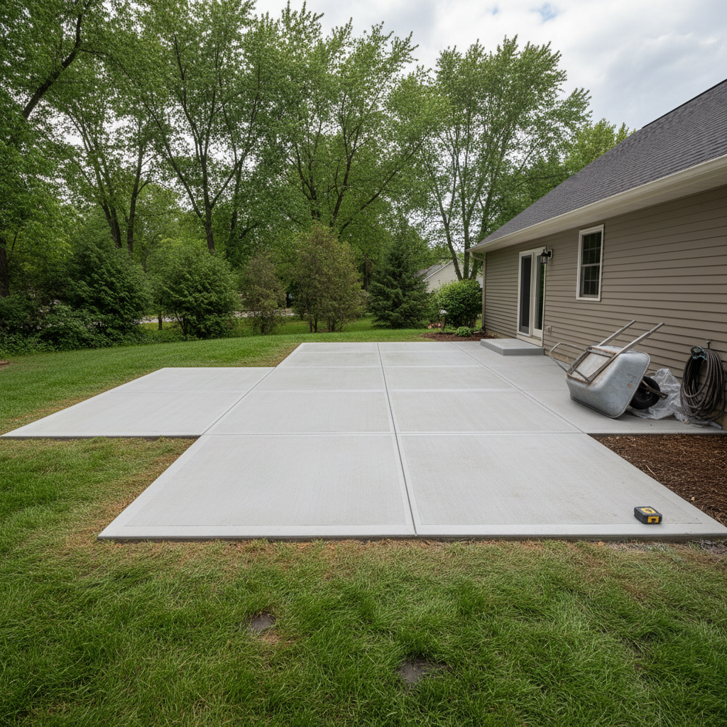Completed concrete patios work at a residential property in Akron, OH