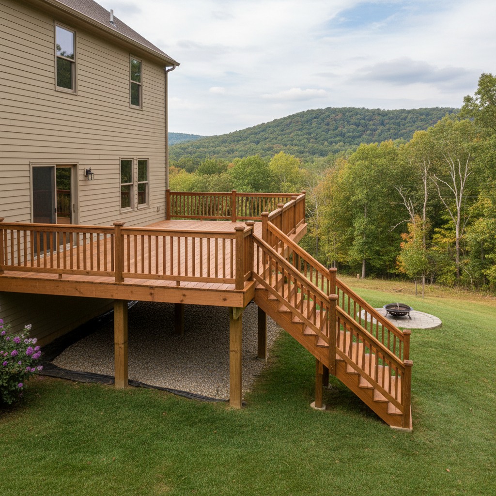 Completed deck construction work at a residential property in Zanesville, OH
