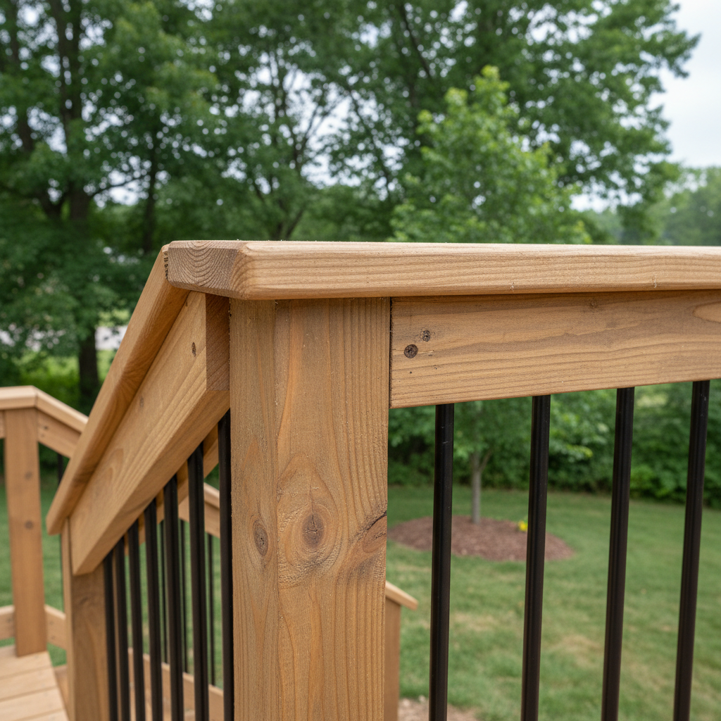 Completed deck railing installation work at a residential property in Zanesville, OH