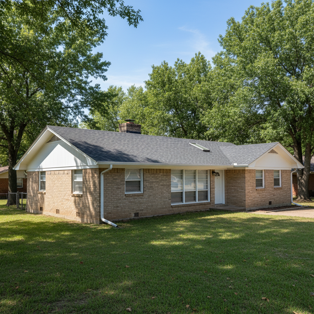 Completed asphalt shingle roofing work at a residential property in Moore, OK