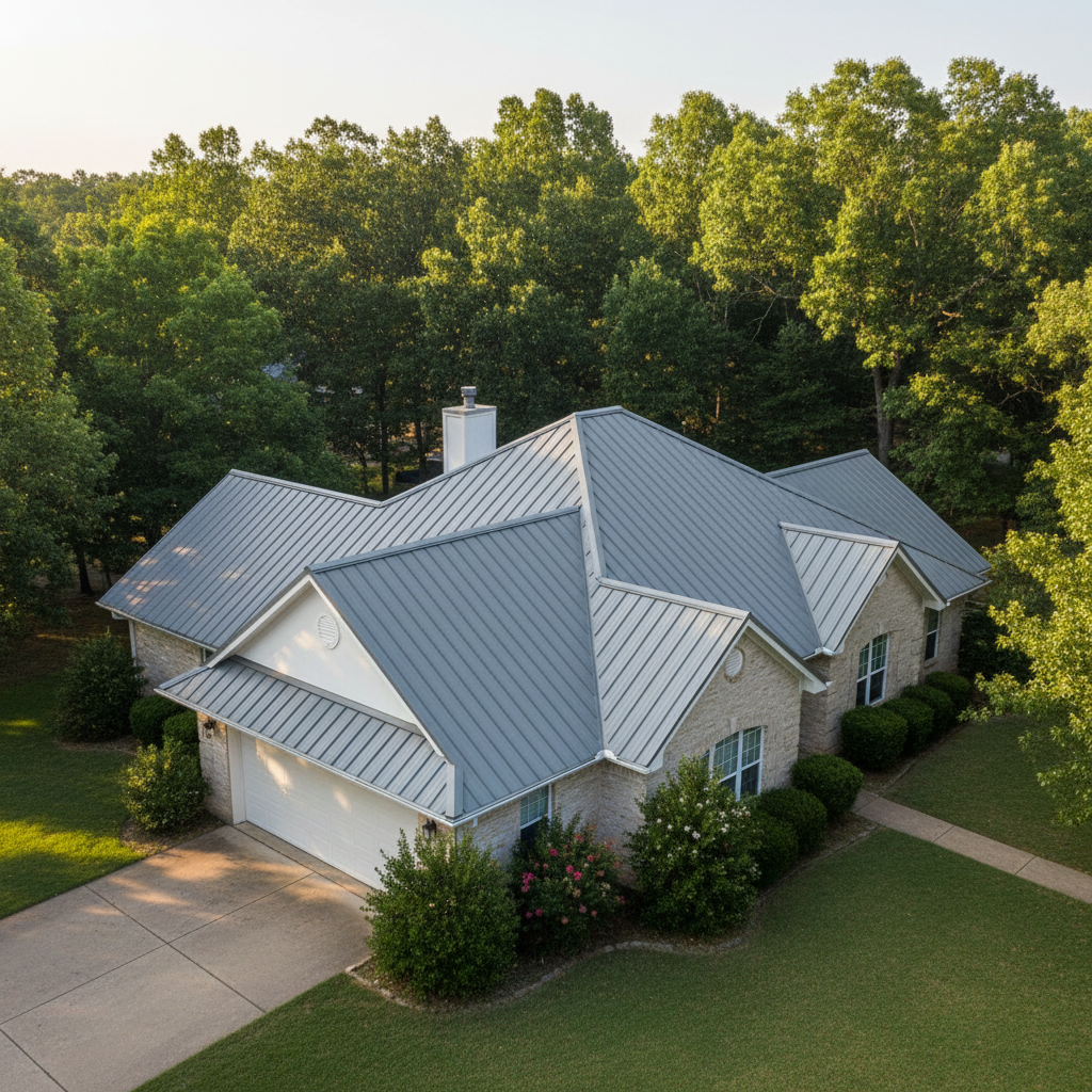 Completed metal roofing work at a residential property in Moore, OK