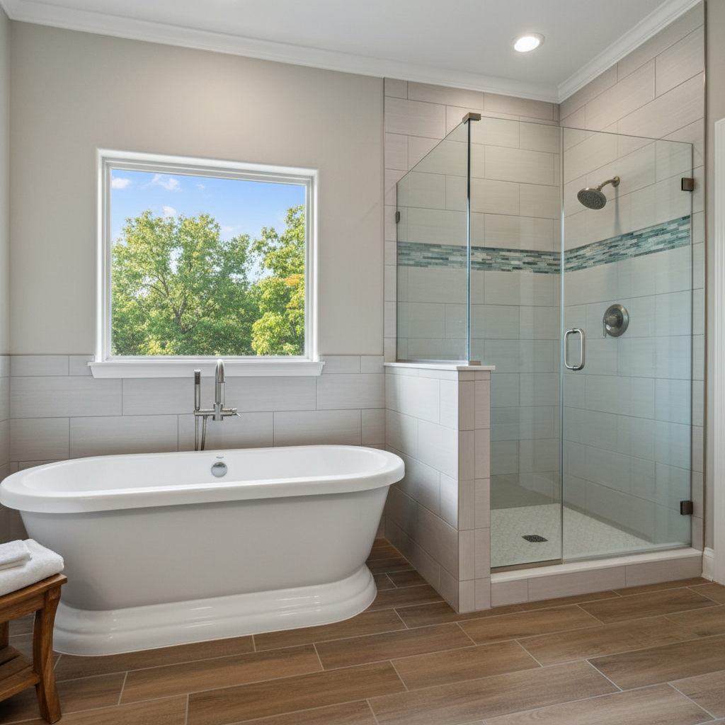 Completed bathtub and shower installation work at a residential property in Jenks, OK