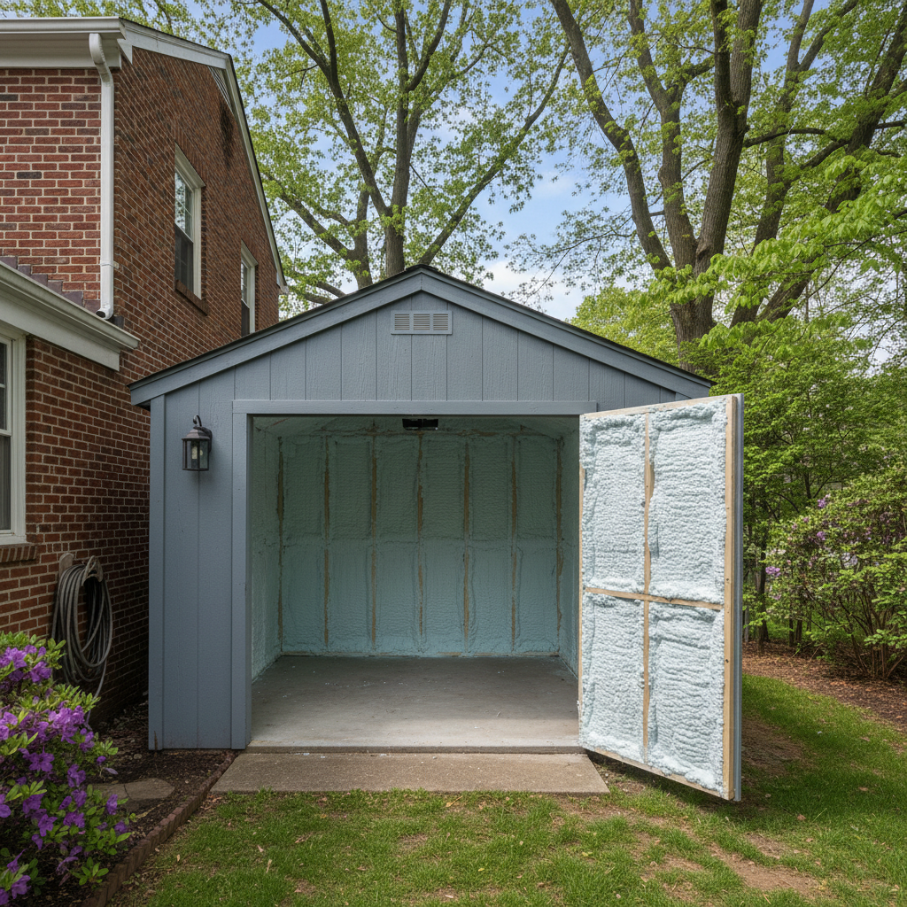 Completed shed insulation work at a residential property in Philadelphia, PA