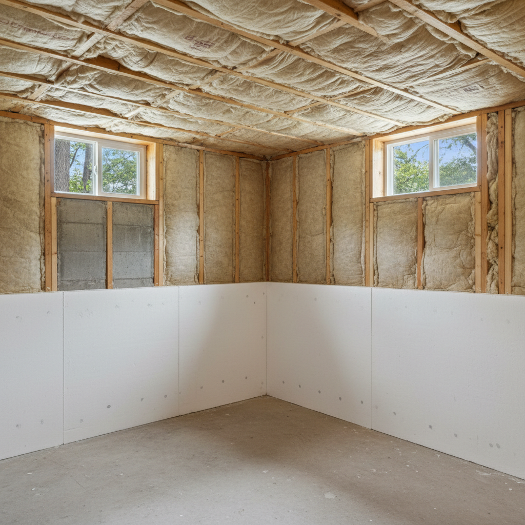 Completed basement insulation work at a residential property in Philadelphia, PA
