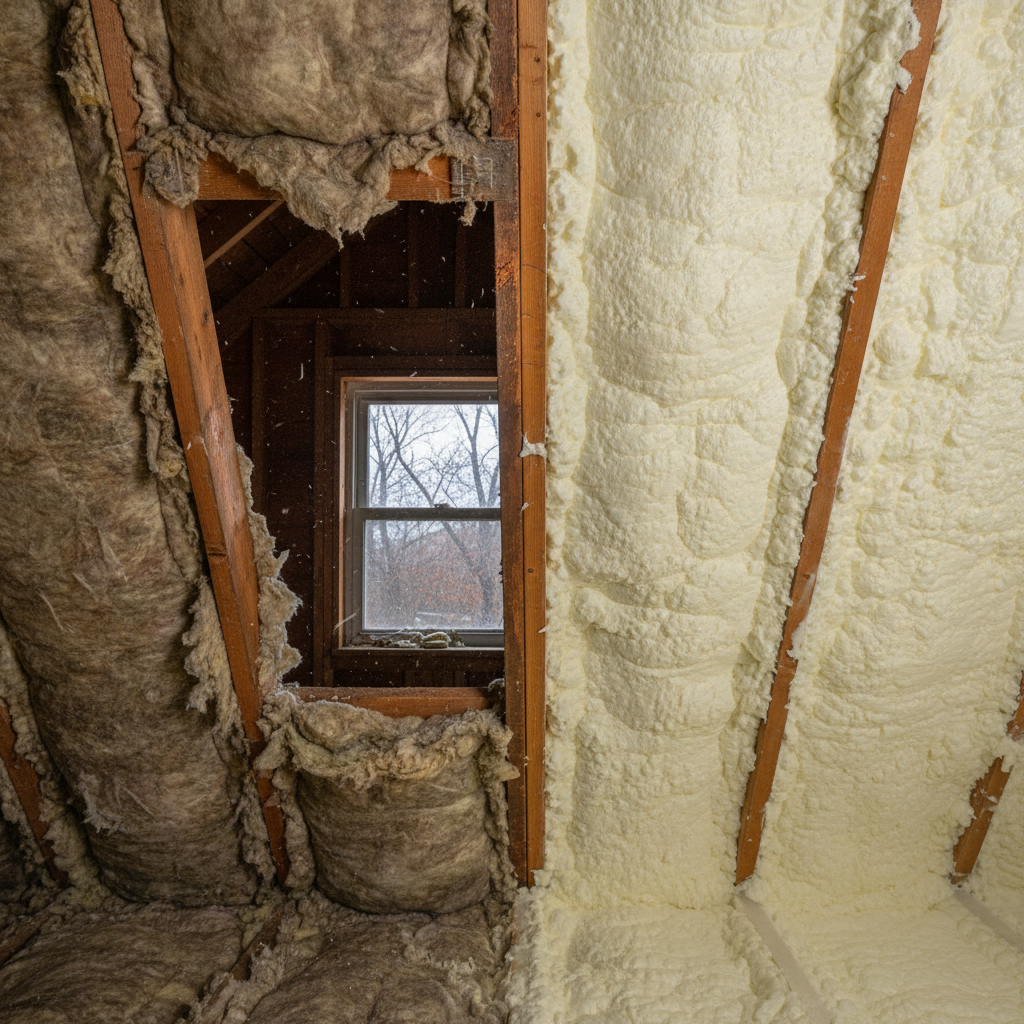 Completed open cell spray foam work at a residential property in Philadelphia, PA