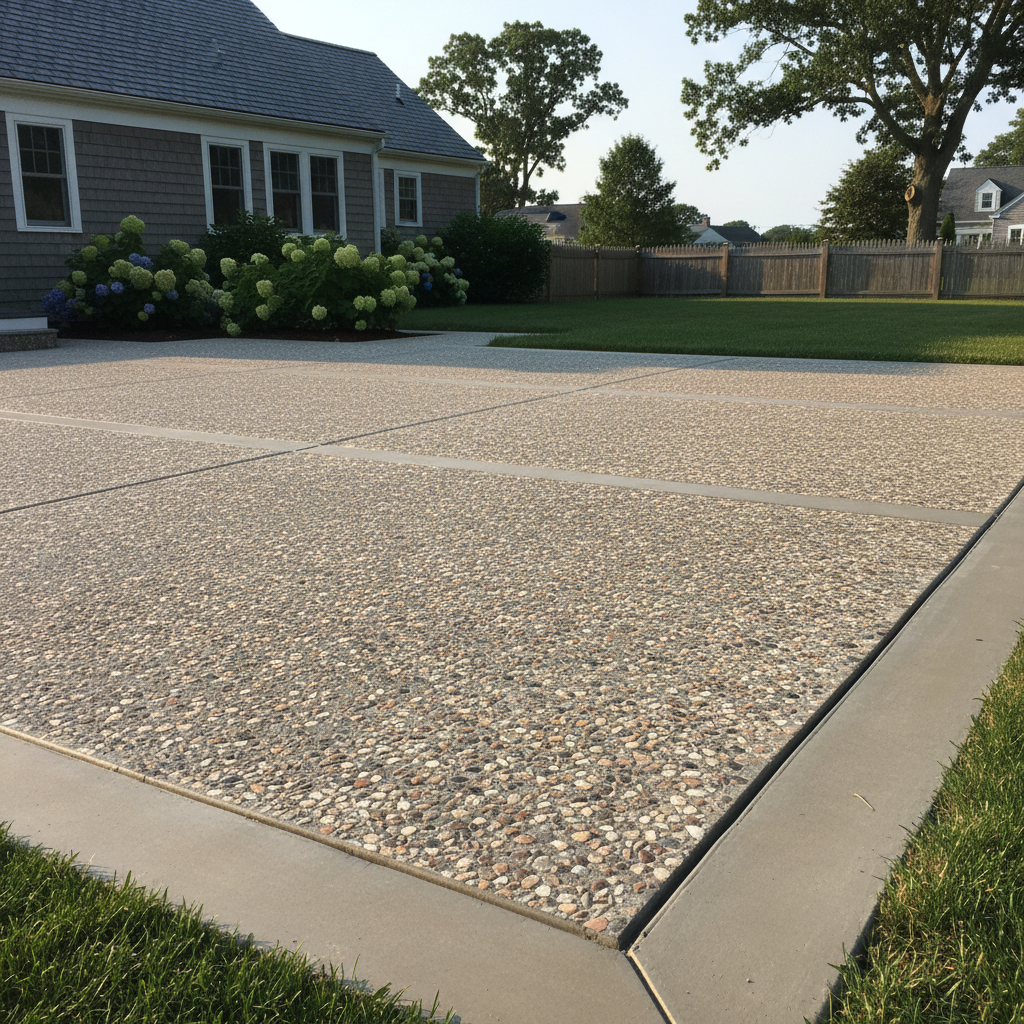 Completed decorative concrete work at a residential property in Barrington, RI