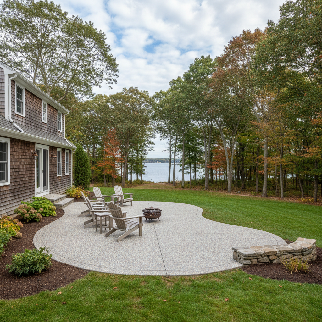 Completed concrete patios work at a residential property in Barrington, RI