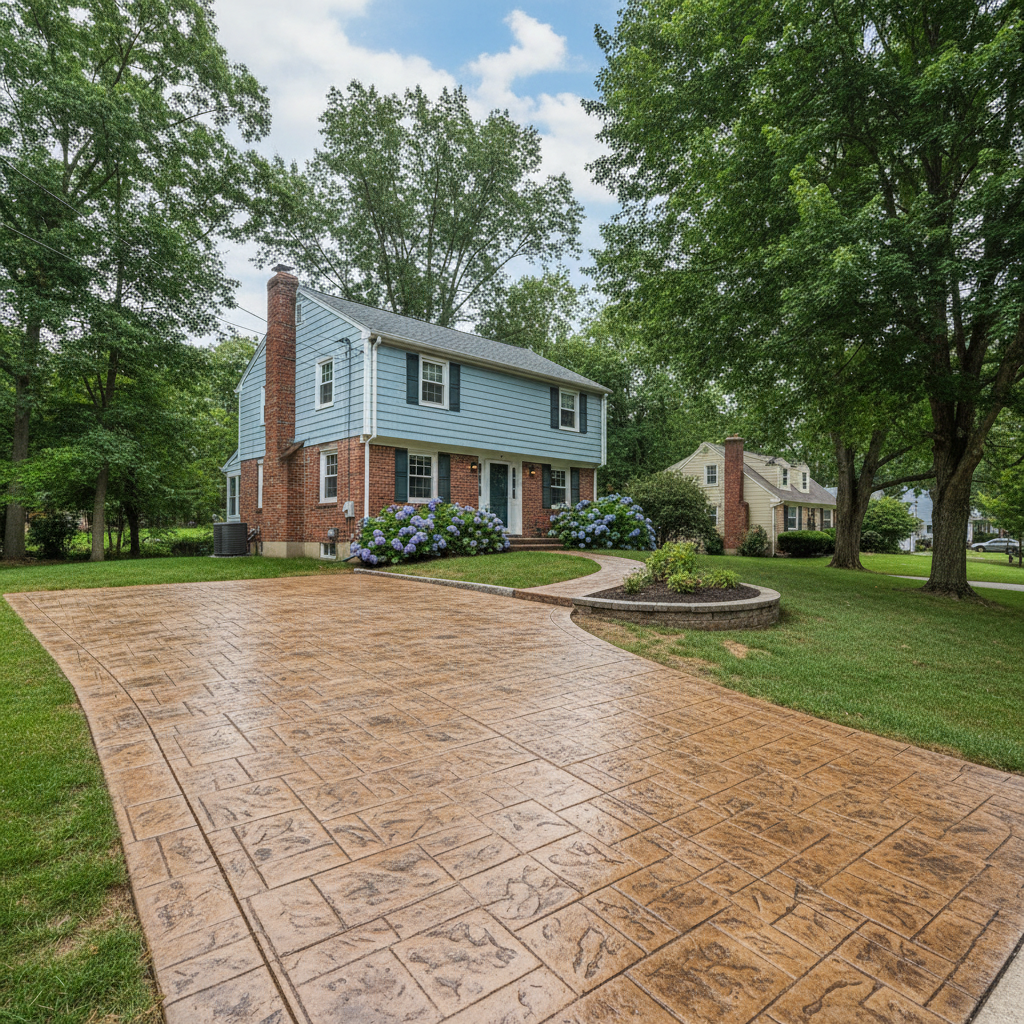Completed stamped concrete work at a residential property in Pawtucket, RI