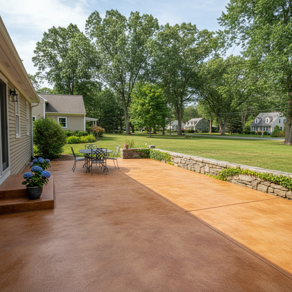 Completed concrete staining work at a residential property in Pawtucket, RI