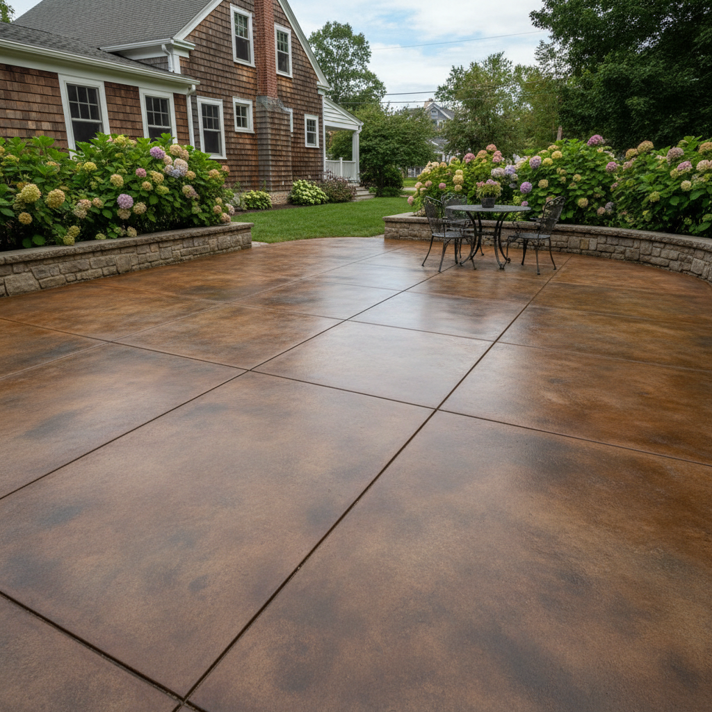 Completed concrete staining work at a residential property in Providence, RI