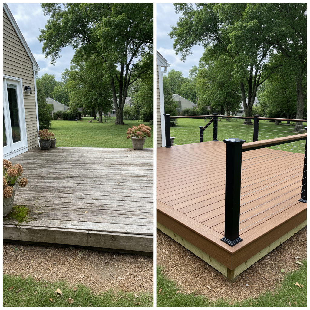 Completed deck construction work at a residential property in Cranston, RI