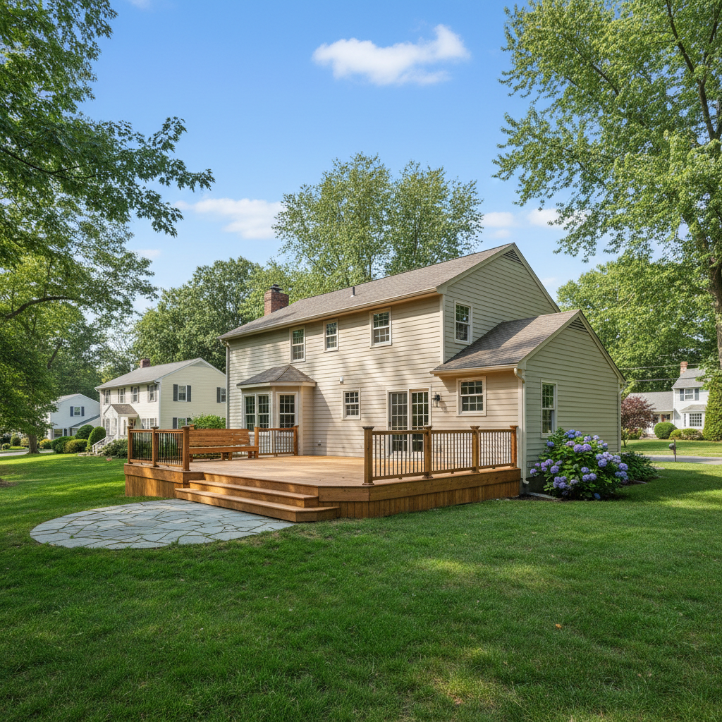 Completed wooden decks work at a residential property in Cranston, RI