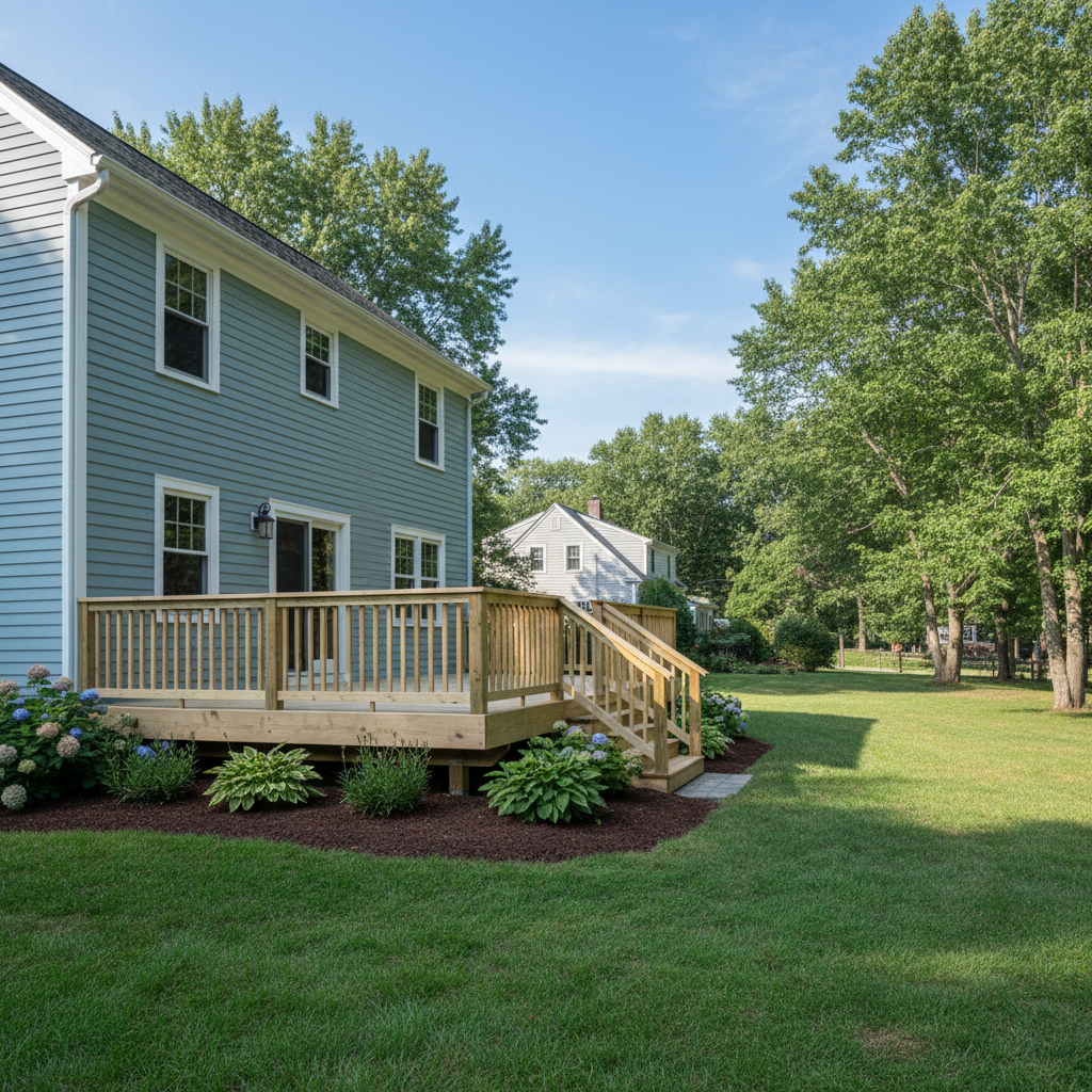 Completed wooden decks work at a residential property in Warwick, RI
