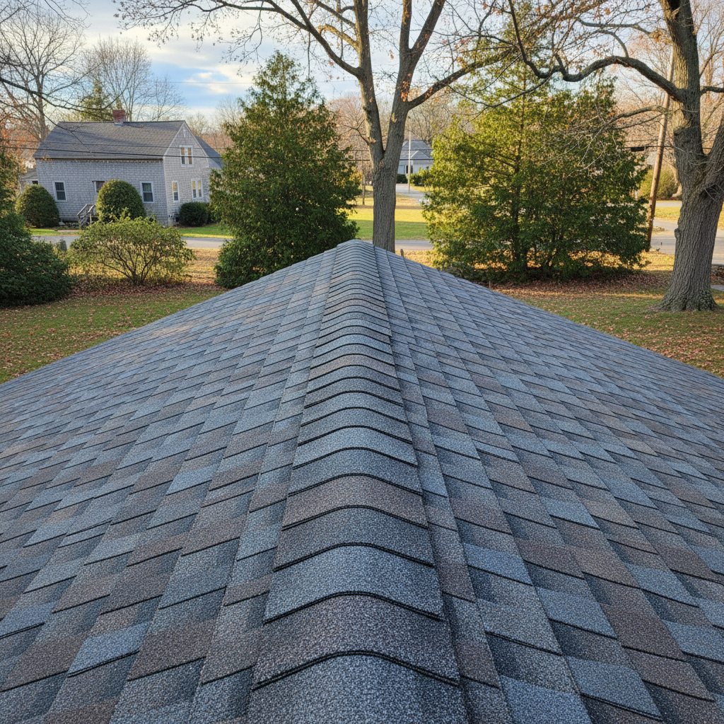 Completed asphalt shingle roofing work at a residential property in North Providence, RI