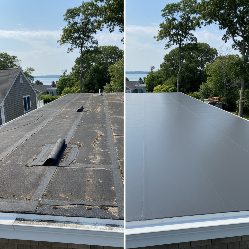 Completed flat roofing work at a residential property in Barrington, RI
