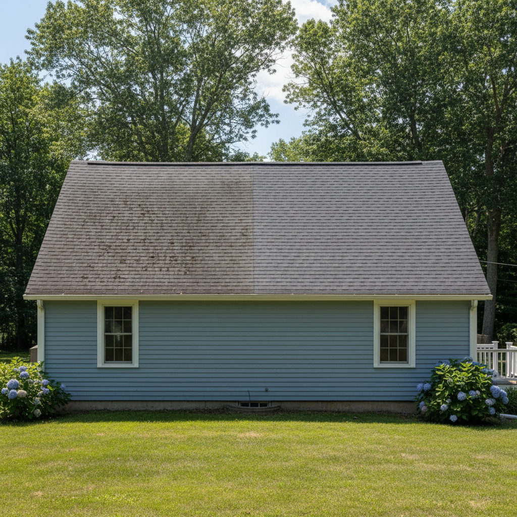 Completed asphalt shingle roofing work at a residential property in Barrington, RI