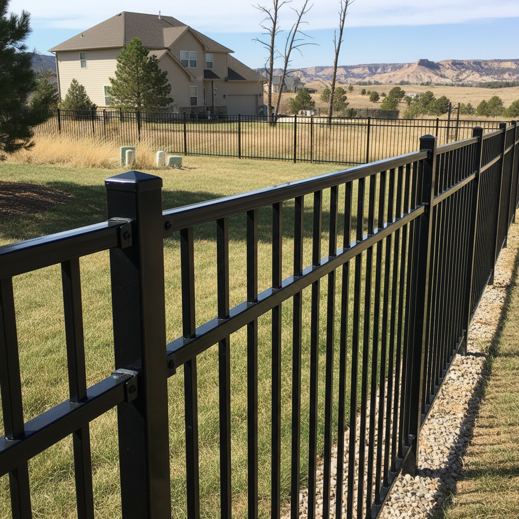 Completed aluminum fence installation work at a residential property in Rapid City, SD